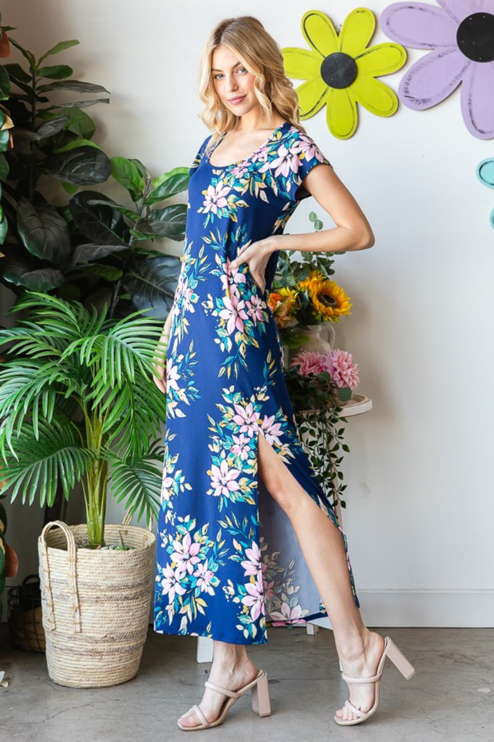 Heimish Full Size Floral Short Sleeve Slit Dress | Elegant Women's Summer Dress