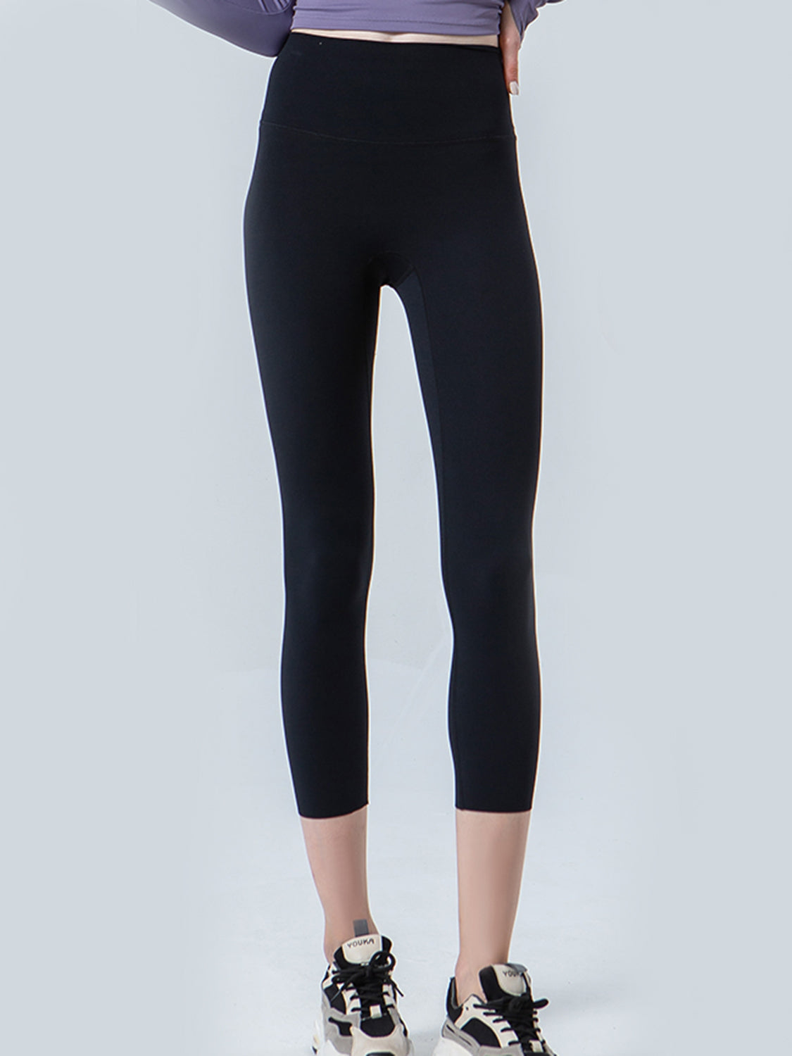 Wide Waistband Cropped Sports Leggings Black