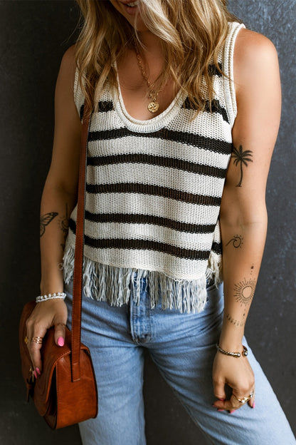 Fringe Striped Scoop Neck Tank Stripe