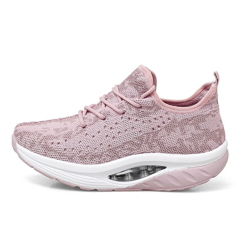 Overseas large women's air-cushion sports shoes, breathable fly-knit sneakers