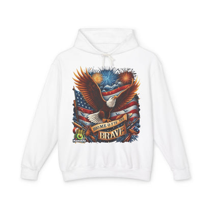 Hooded Sweatshirt - 'Home of the Brave' Bald Eagle Fireworks Illustration White