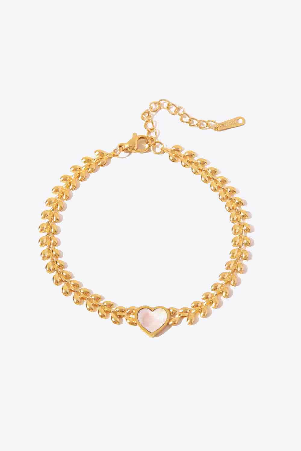 Leaf Chain Heart Bracelet Gold One Size