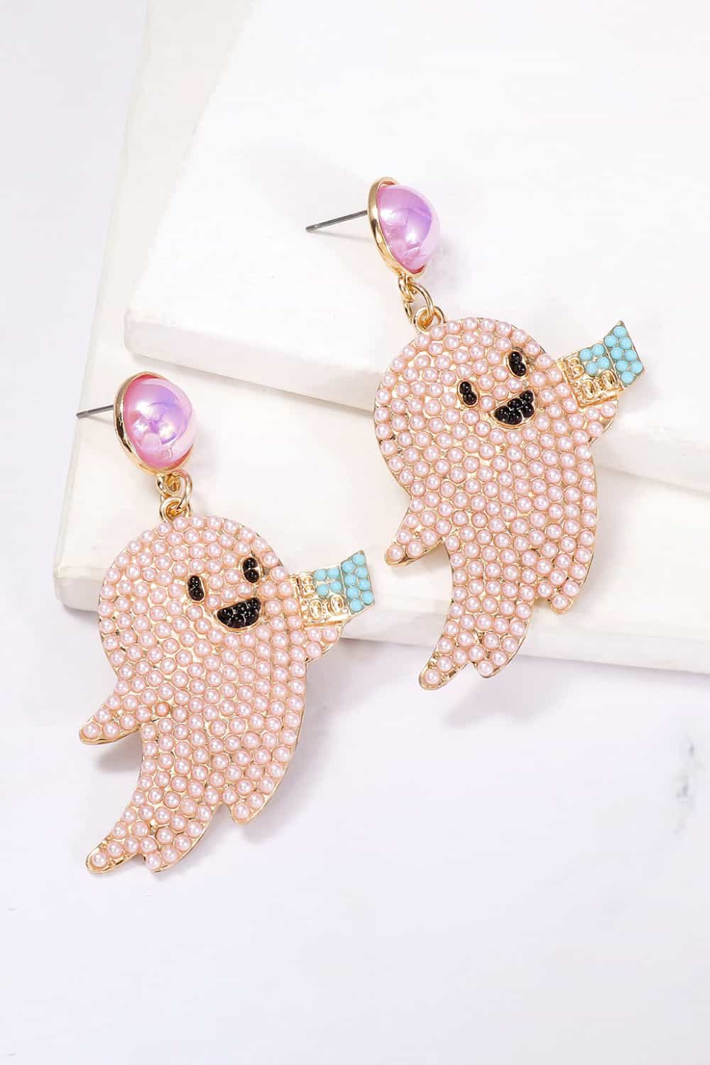 Ghost Shape Synthetic Pearl Dangle Earrings Pink One Size