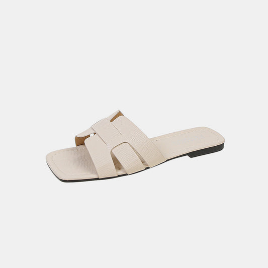 Open Toe PU Leather Sandals Ivory