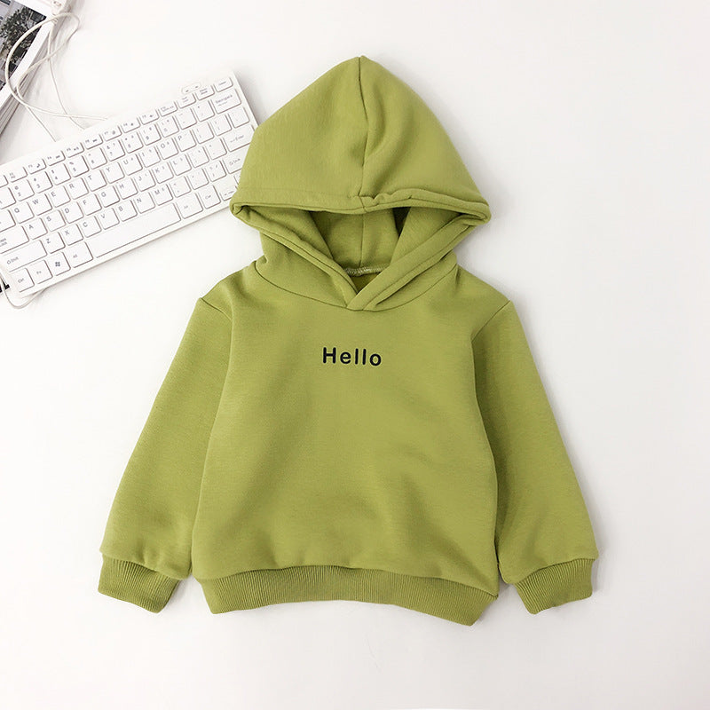 Children's Hooded Sweater Plus Velvet Padded Top Green