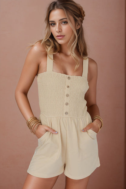 Square Neck Wide Strap Romper Tan