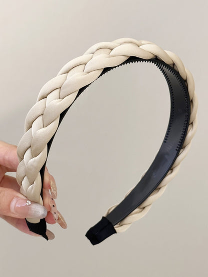 Polyester Braided Wide Headband Ivory One Size