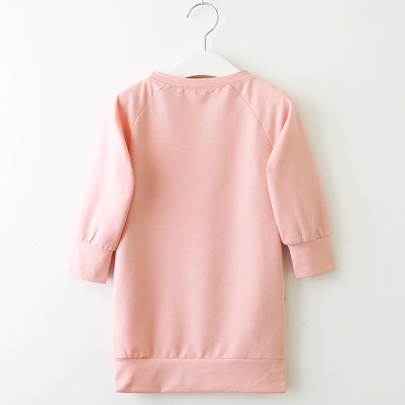 Girls dress long sleeve letter ball sweater