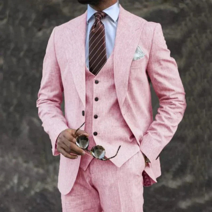 European And American Pink Business Casual Suit Three-piece Suit Men Pink