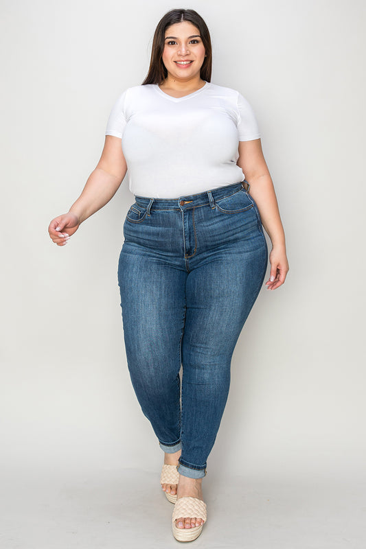 Judy Blue Full Size Cuffed Hem Low Waist Skinny Jeans - Thandynie