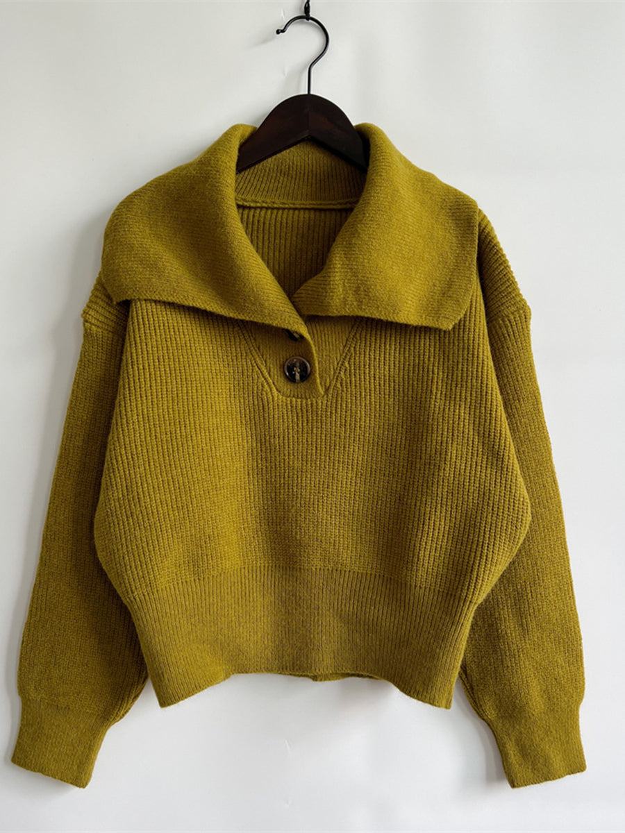 Statement Collar Half Button Sweater Olive