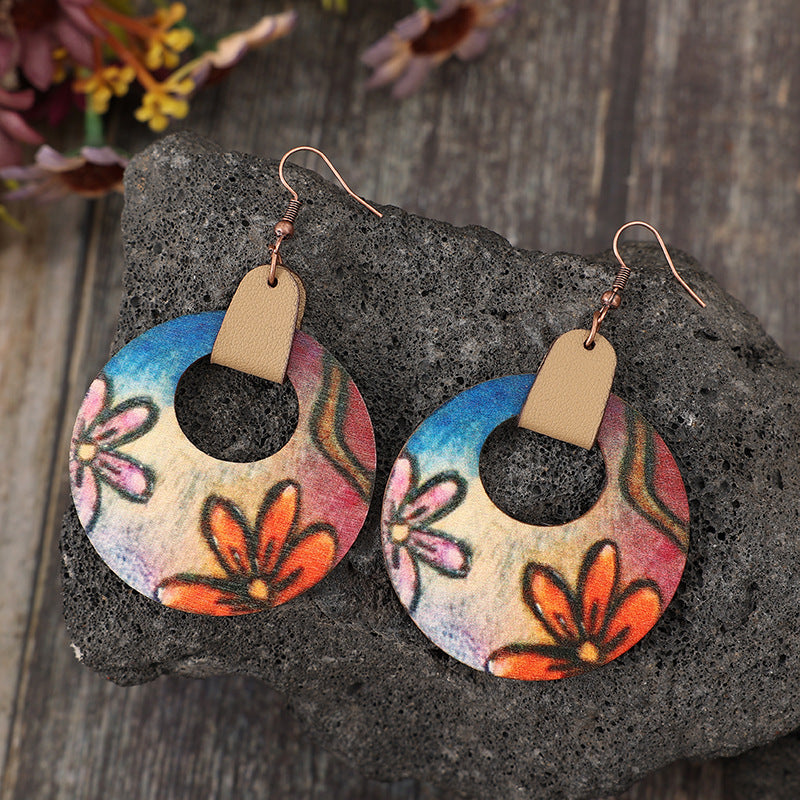 Wooden Flower Round Shape Earrings - Thandynie