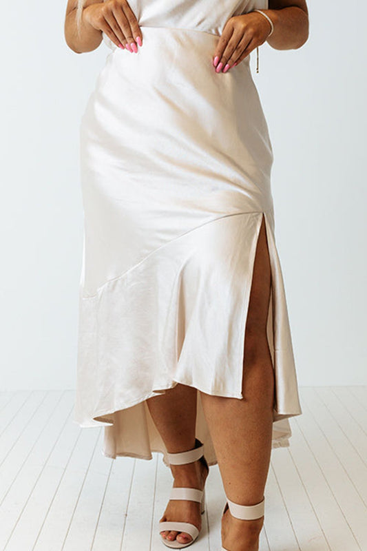 Plus Size Slit Ruffled Skirt White