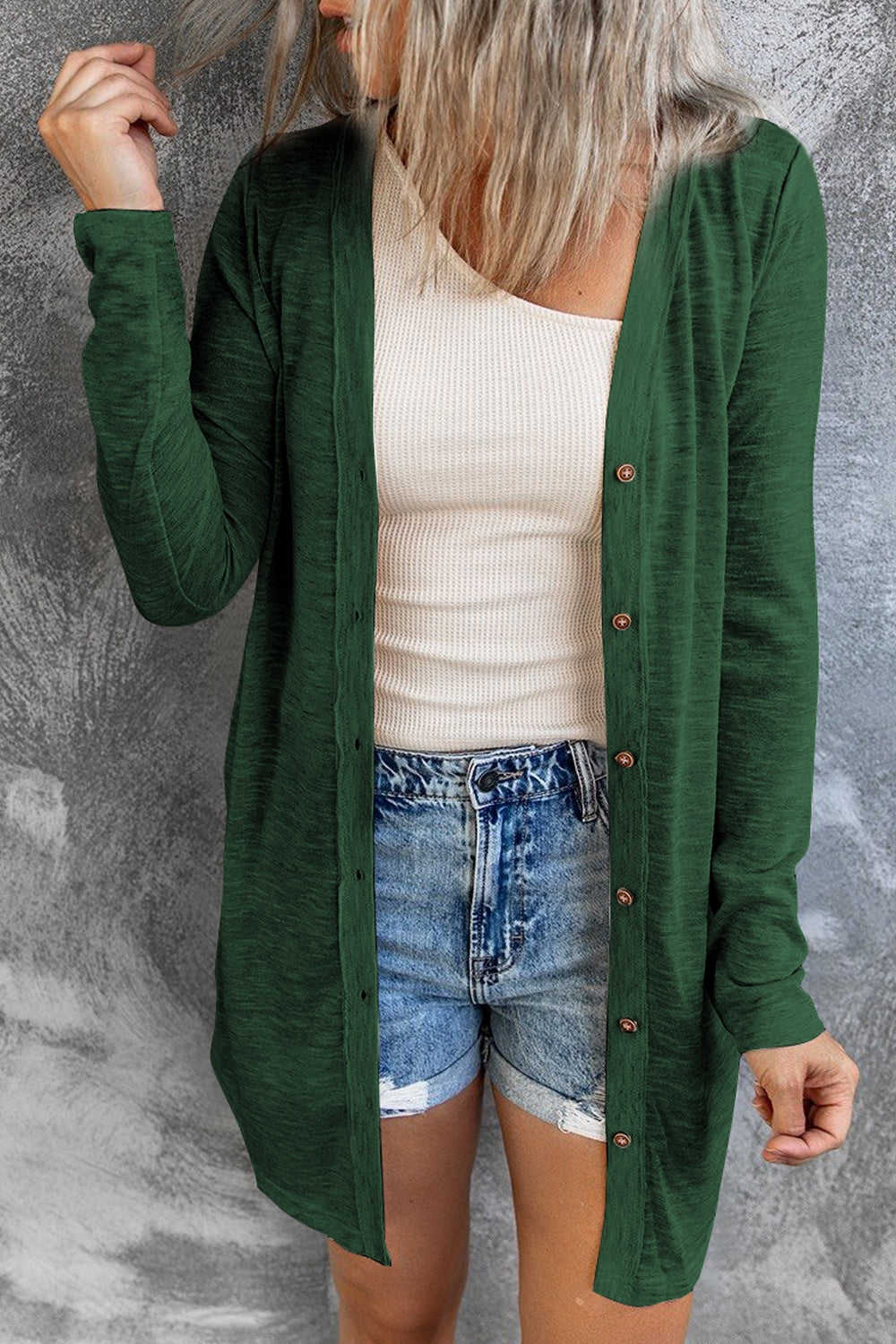 Button Up Long Sleeve Cover Up Dark Green