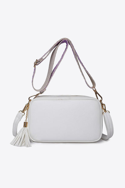 PU Leather Tassel Crossbody Bag White One Size