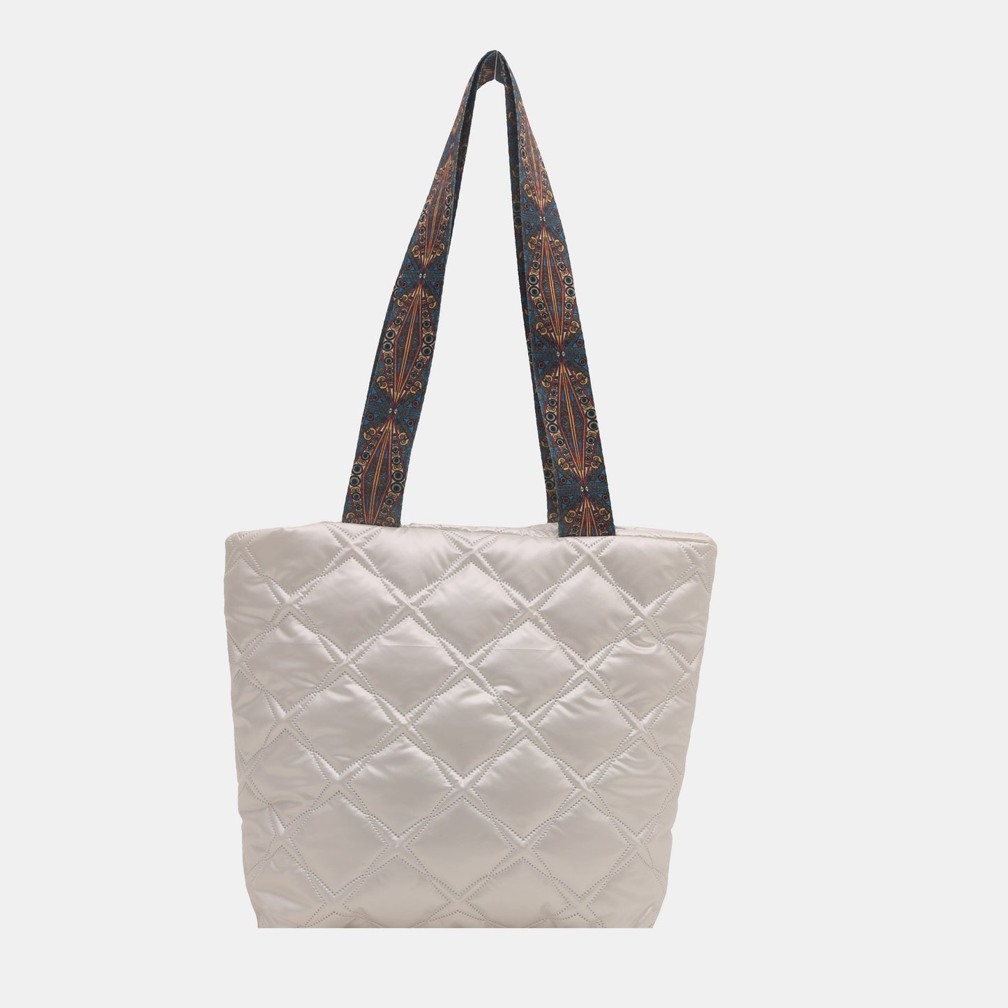 PU Leather Printed Strap Quilted Handbag White One Size