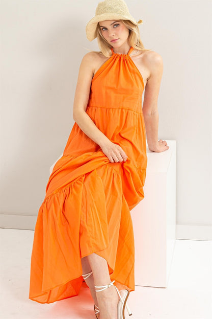 HYFVE Halter Neck Cover Up Maxi Dress Orange