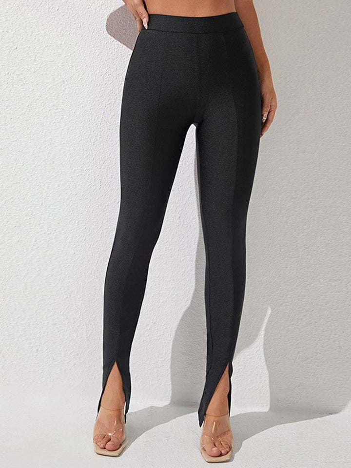 High Waist Slit Skinny Pants - Thandynie