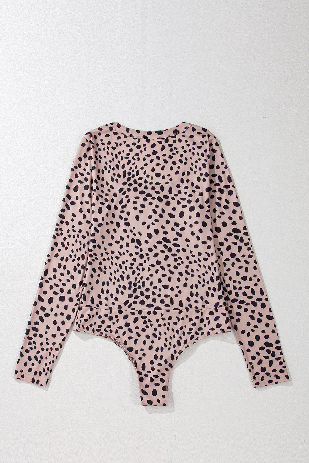 Smoke Gray Leopard Print Long Sleeve Scoop Neck Slim Fit Bodysuit