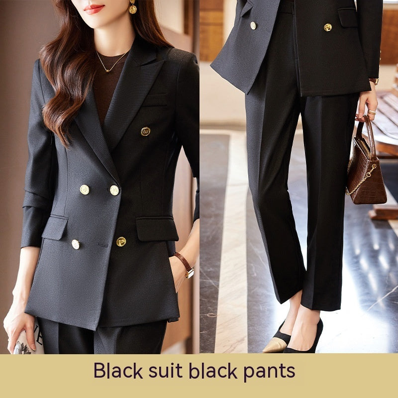 Caramel Suit Women's Fashion Temperament Double Breasted High Sense Slim Fit Suits Black Suit Pants Suit Pants