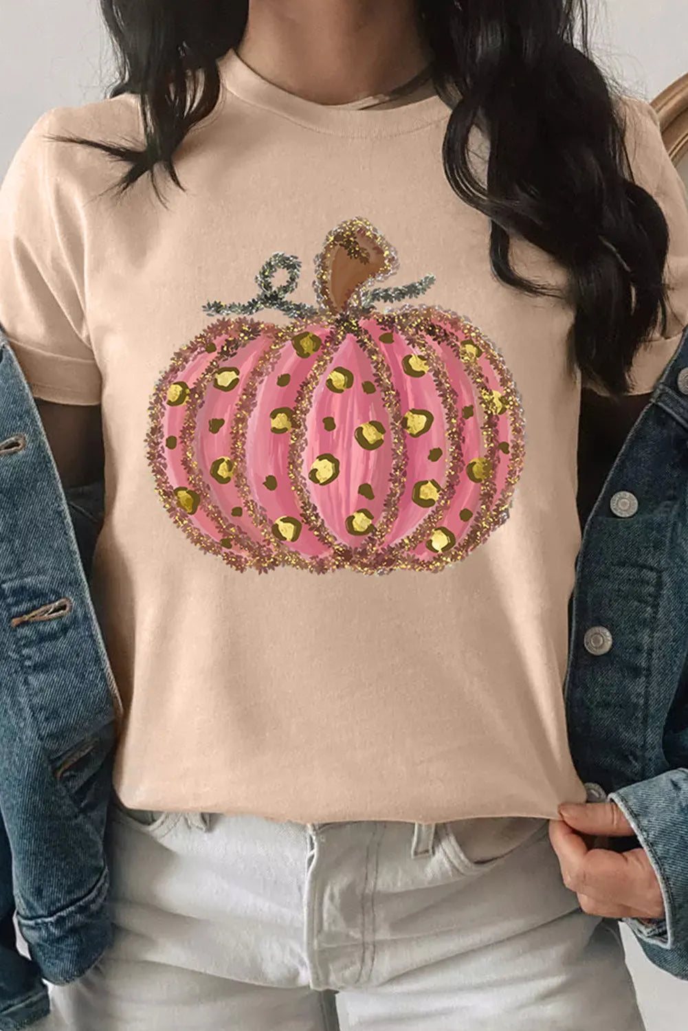 Pumpkin Round Neck Short Sleeve T-Shirt Tan