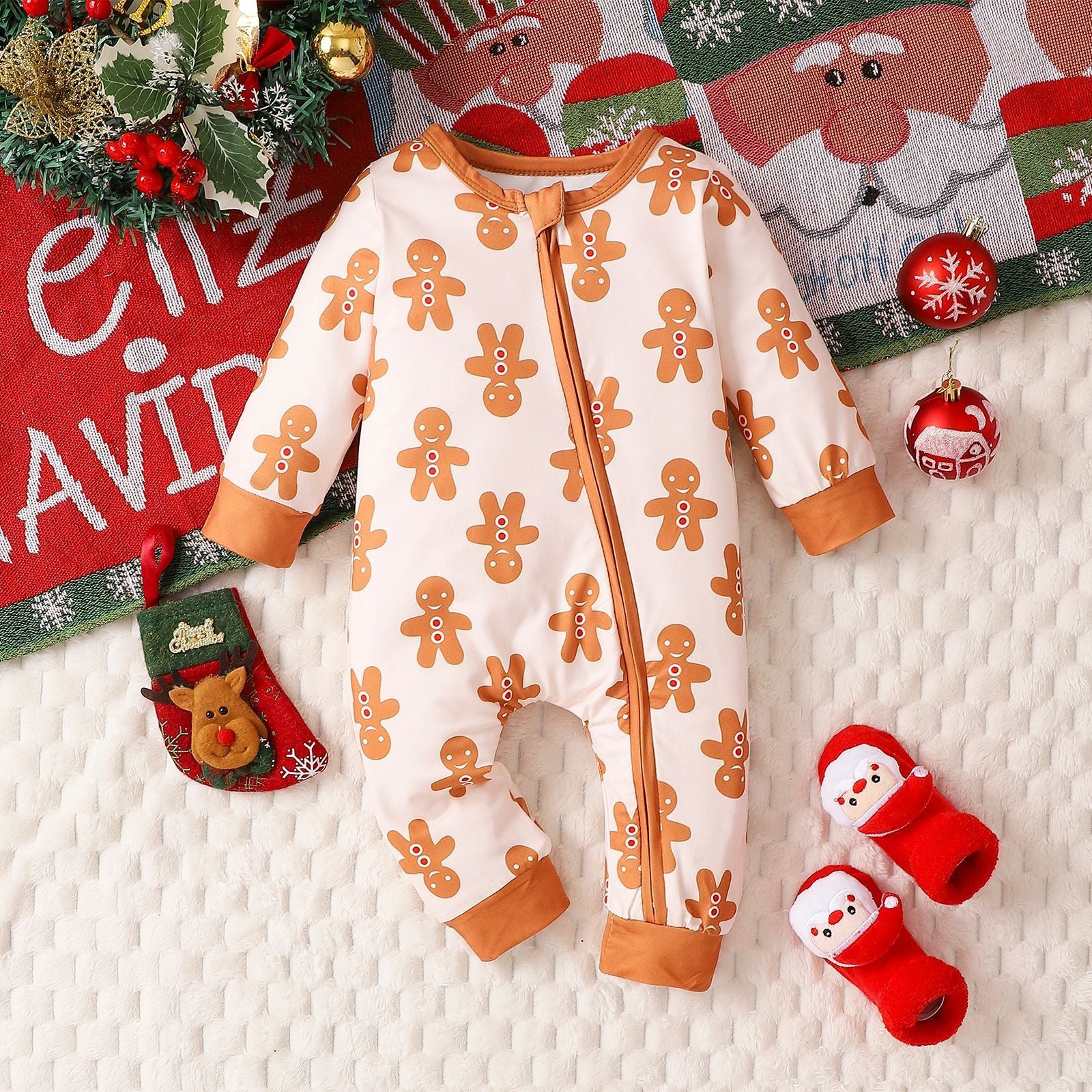 Christmas Long Sleeve One-piece Zipper Children's Suit