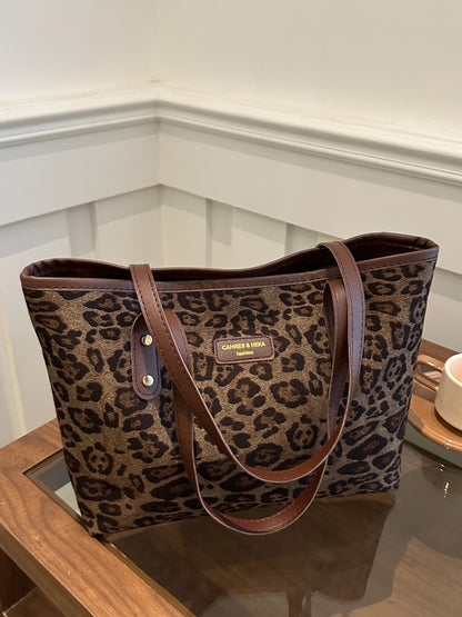 Leopard Polyester Tote Bag Khaki One Size