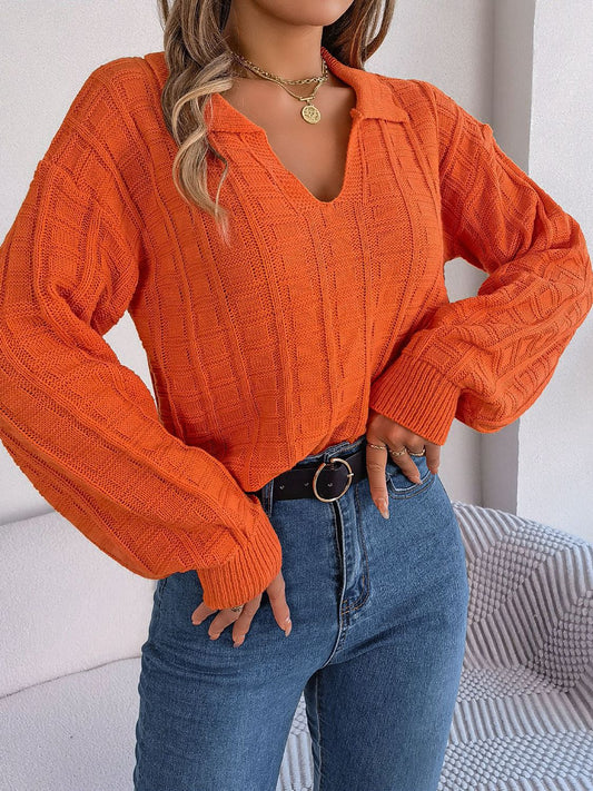 Johnny Collar Drop Shoulder Sweater Orange