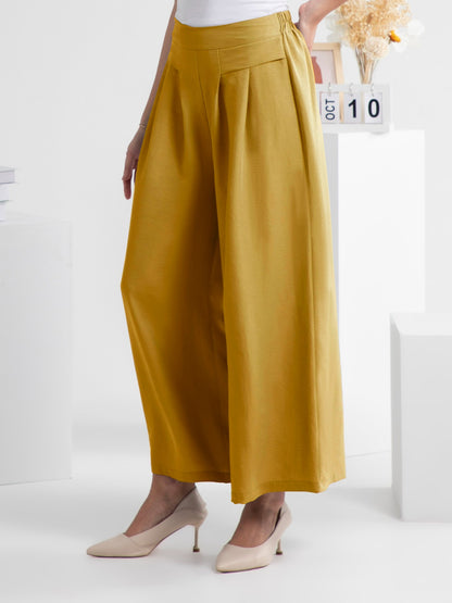 Wide Leg Elastic Waist Pants Chartreuse