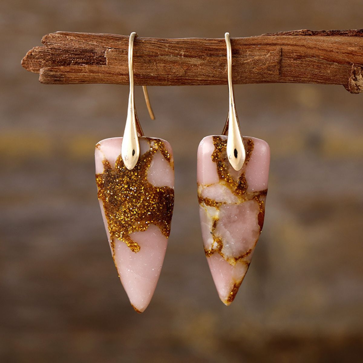 Natural Stone Geometric Shape Earrings - Thandynie