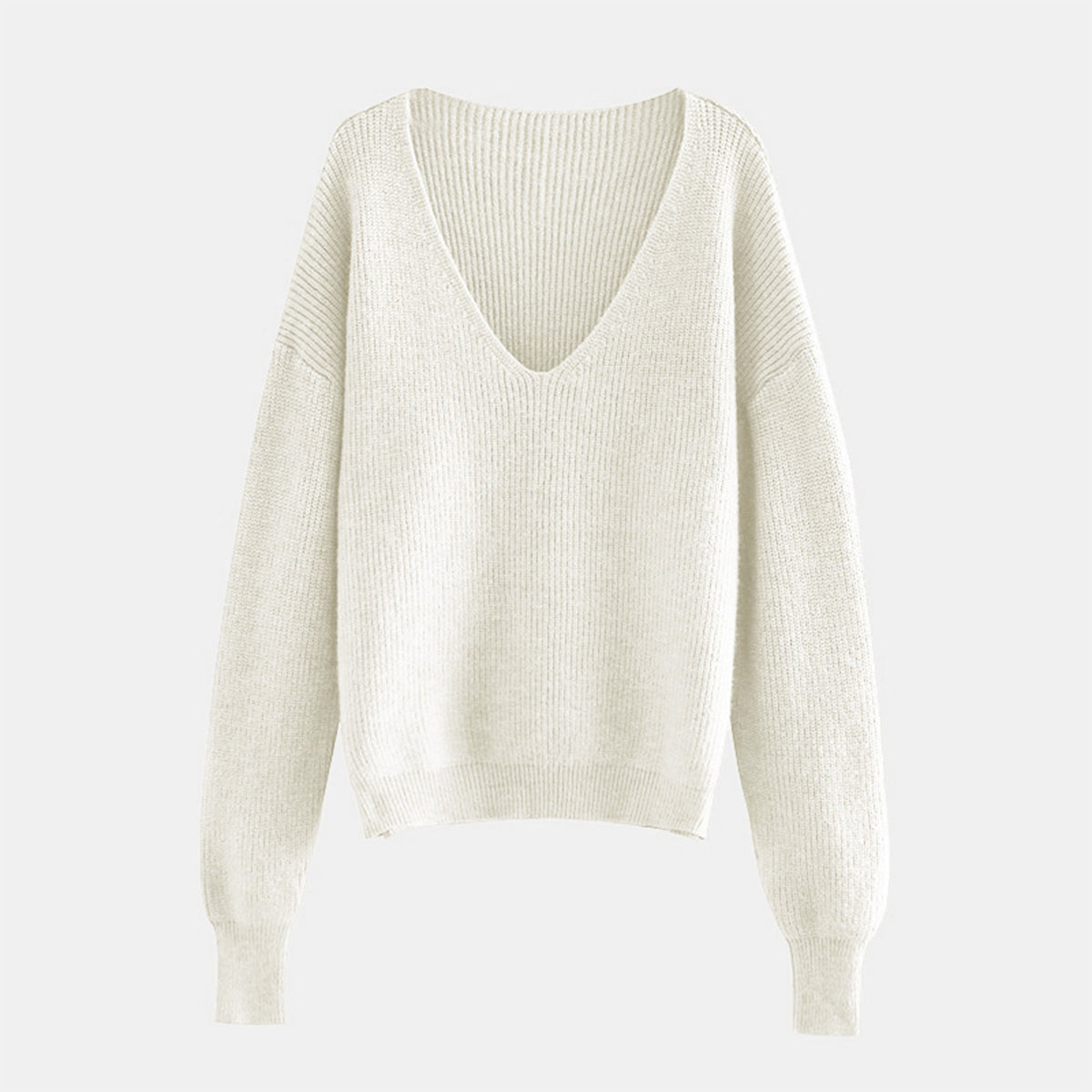 V-Neck Dropped Shoulder Long Sleeve Sweater