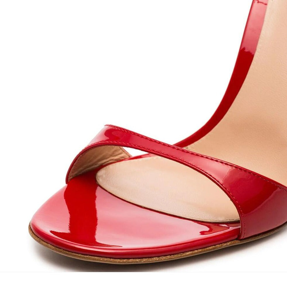 European & American Sexy Red Lacquer Leather Heeled Sandals | Fashionable Women's Shoes