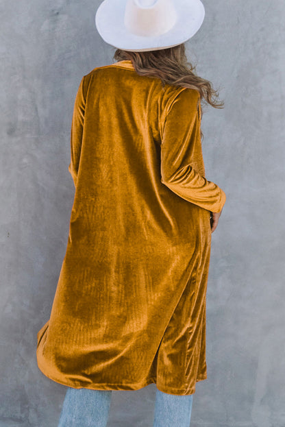 Yellow Retro Velvet Long Sleeve Pocket Coat