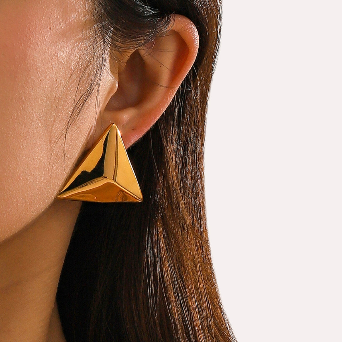 Stainless Steel 3D Triangle Earrings Gold One Size