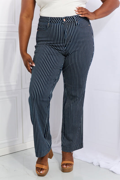 Judy Blue Cassidy Full Size High Waisted Tummy Control Striped Straight Jeans | Chic & Comfortable Denim Deep Teal