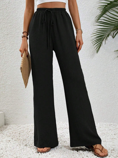 Wide Leg Drawstring Pants Black