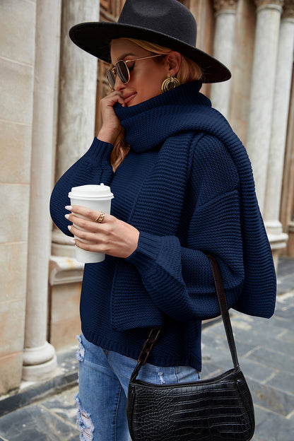 Round Neck Lantern Sleeve Sweater Navy