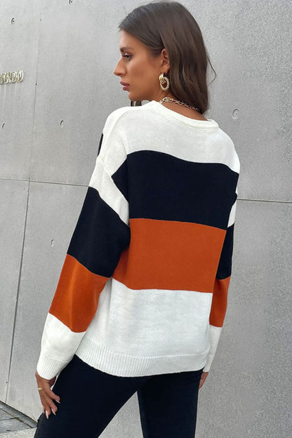 Longing For Fall Color Block Sweater | Cozy Round Neck, Dropped Shoulders & Ribbed Design