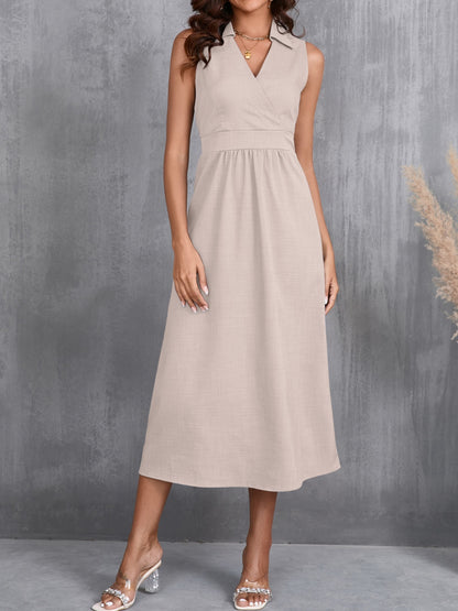 Ruched Sleeveless Midi Dress Dust Storm