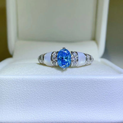 1 Carat Moissanite 925 Sterling Silver Ring Blue