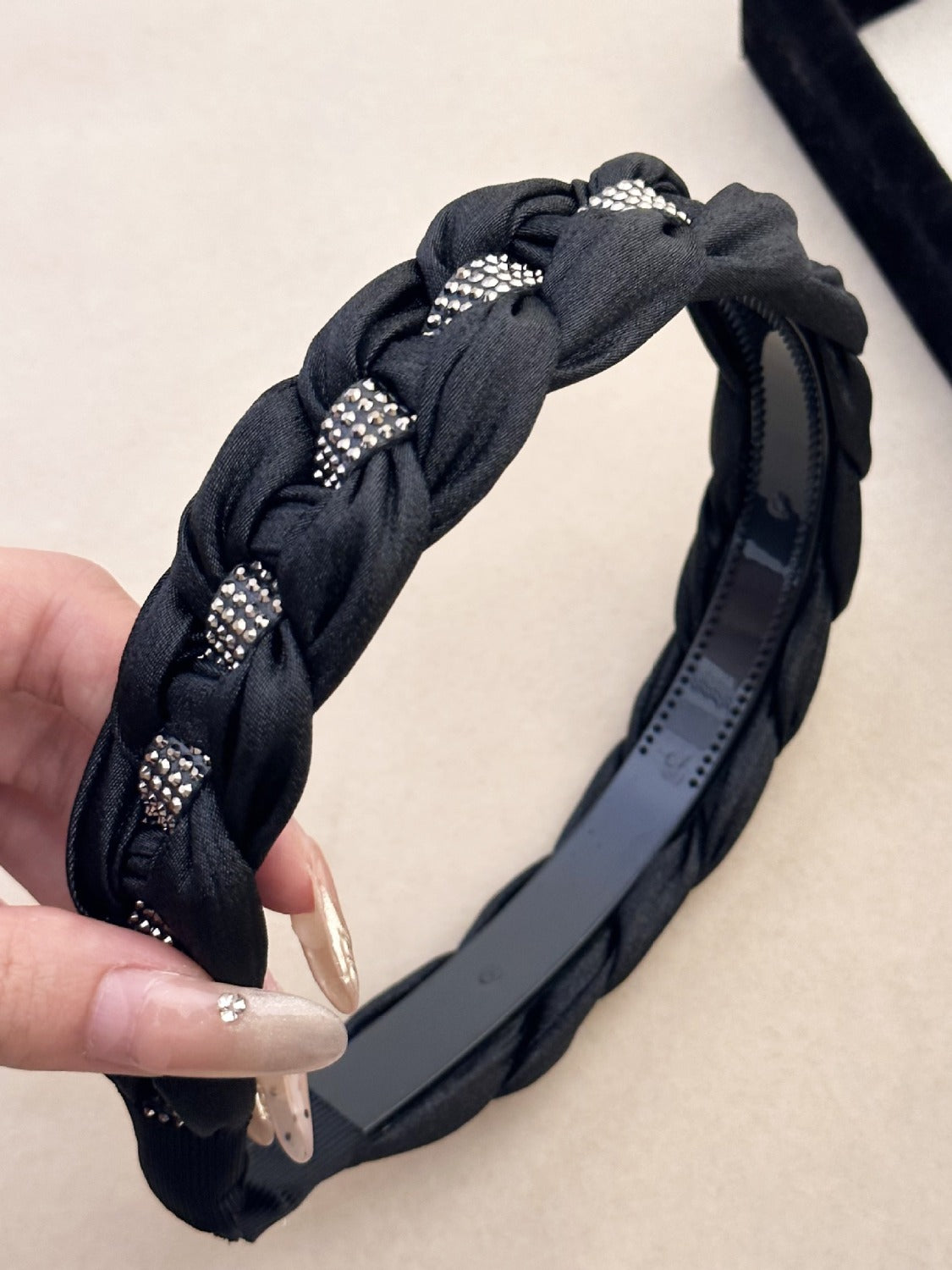 Rhinestone Braided Wide Headband Black One Size