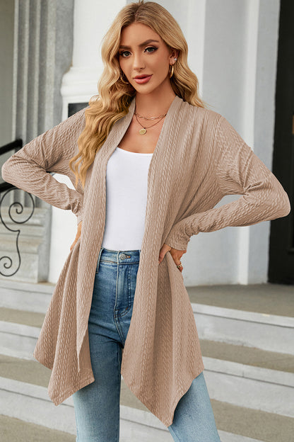 Open Front Long Sleeve Cardigan Tan