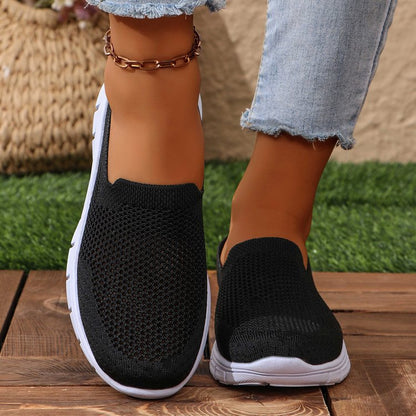 Breathable Mesh Round Toe Slip-Ons Black