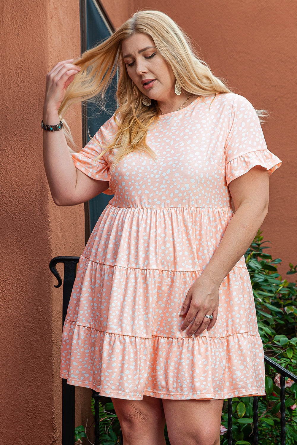 Pink Cheetah Print Tiered Ruffled Plus Size Dress