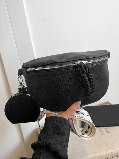 PU Leather Adjustable Strap Crossbody Bag with Coin Purse Black One Size