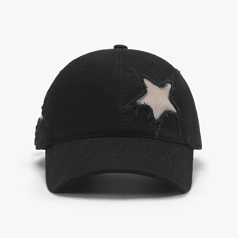 Adjustable Star Raw Hem Cap Black One Size