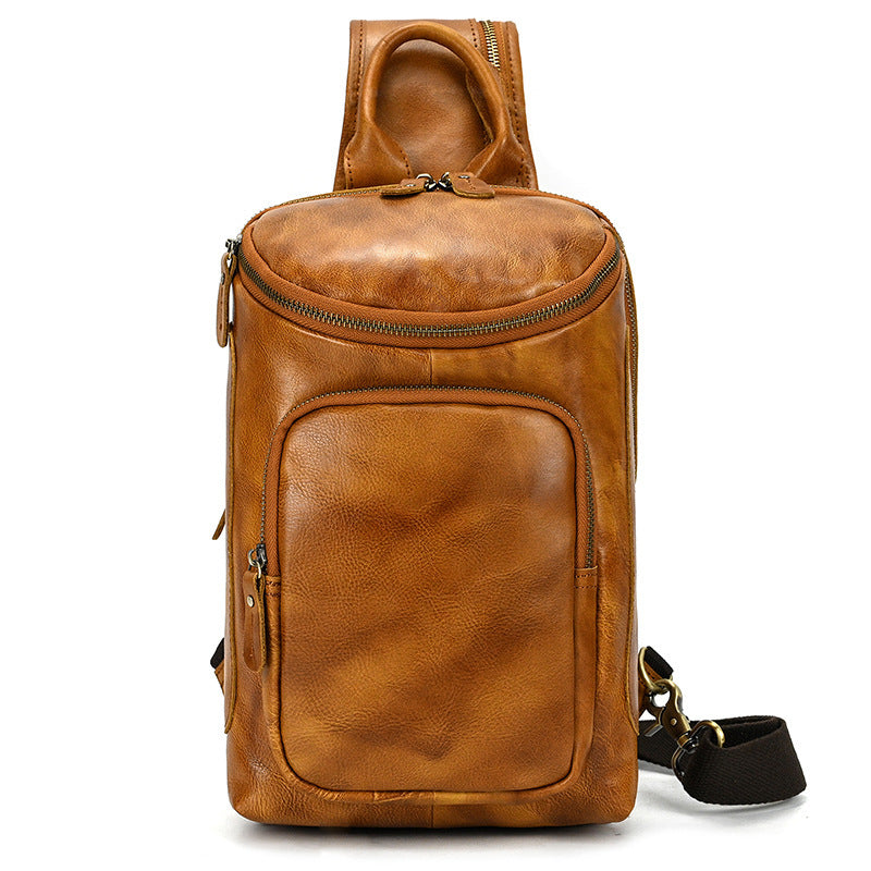 Men's Retro Crazy Horse Skin Shoulder Bag Brown Yellow