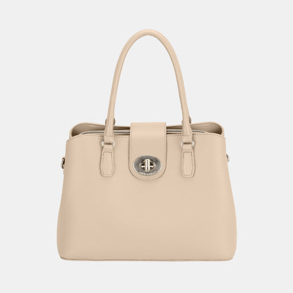 David Jones PU Leather Twist-Lock Tote Bag Beige One Size