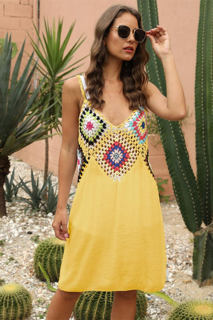 Geometric V-Neck Spaghetti Strap Cover Up Dress