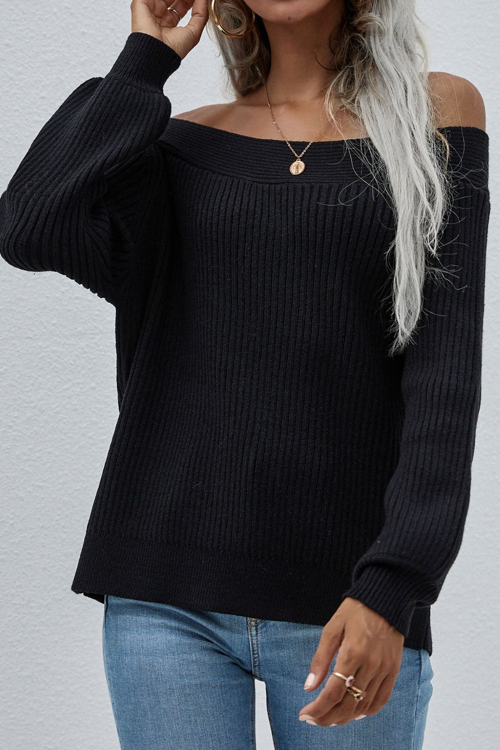 Off-Shoulder Rib-Knit Sweater